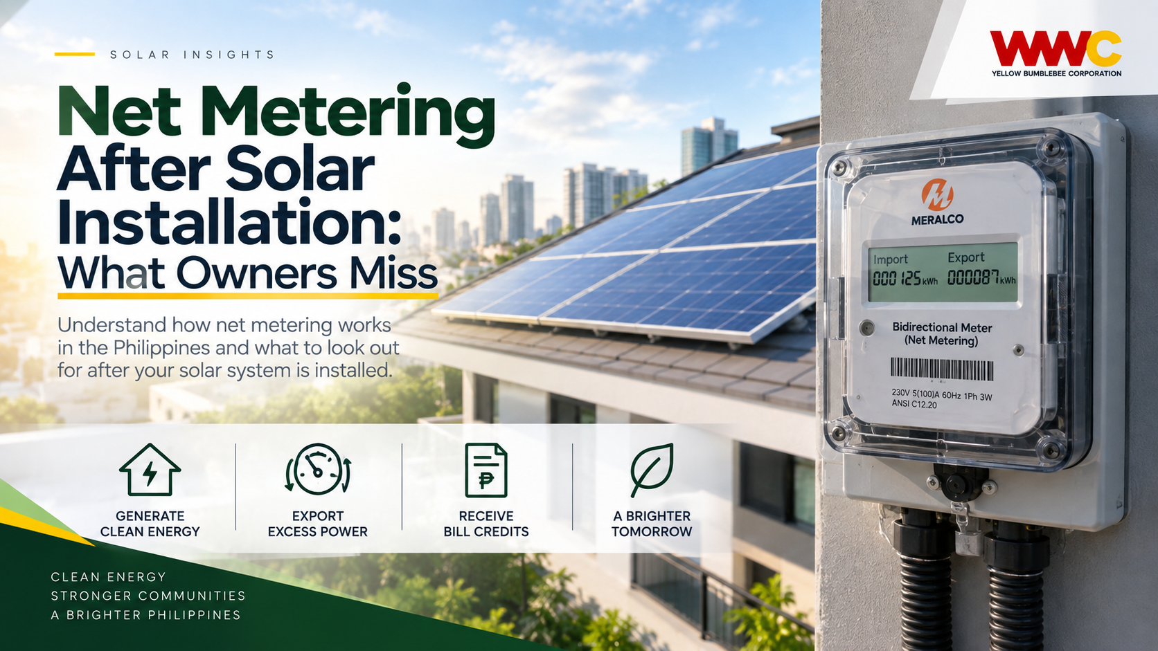 Solar PV system with a bi-directional meter for net metering in the Philippines