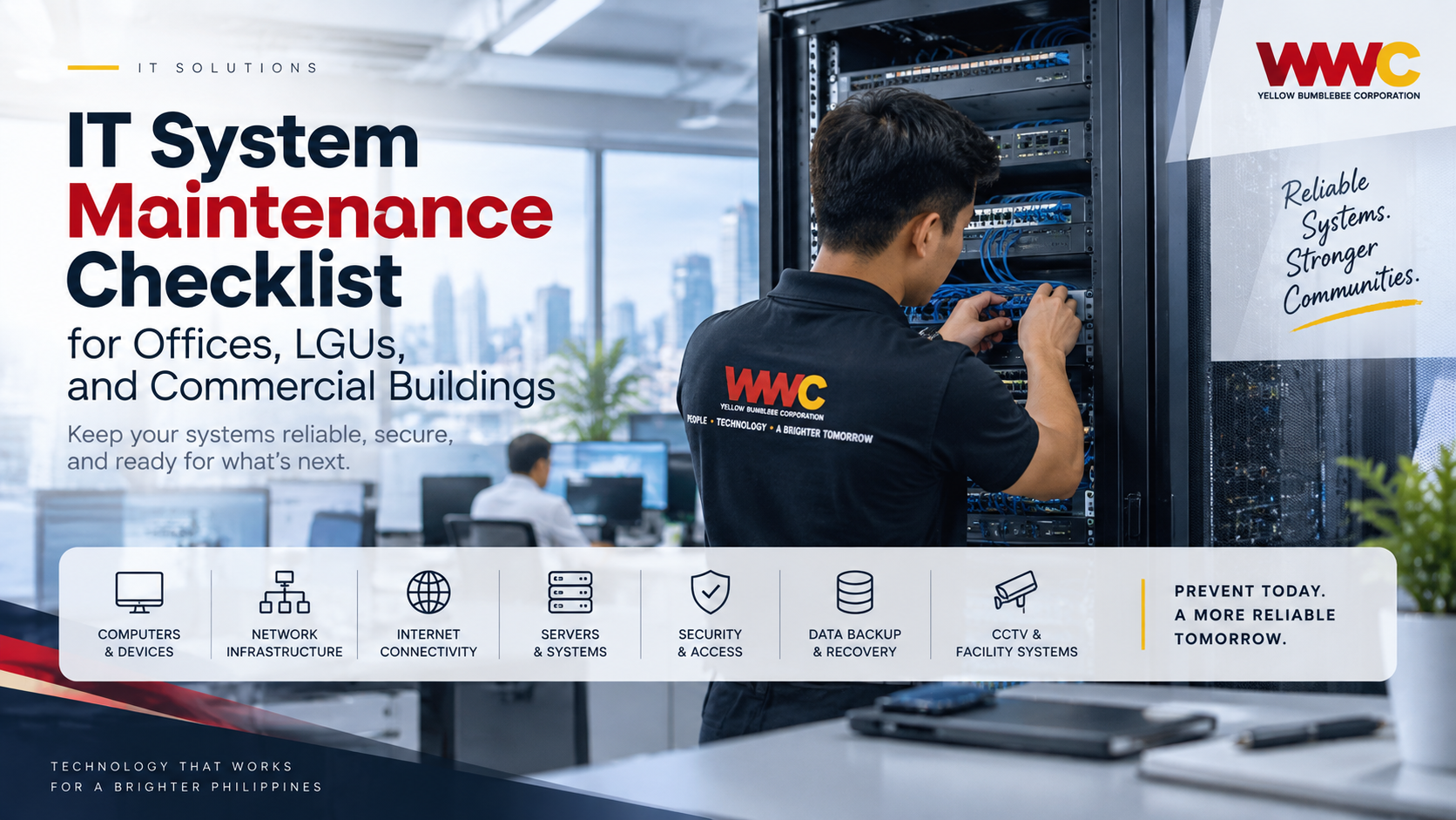 IT technician performing system maintenance in an office network and server environment in the Philippines